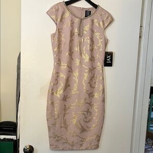 Jax Blush Pink Midi Dress with Gold Brocade Accents